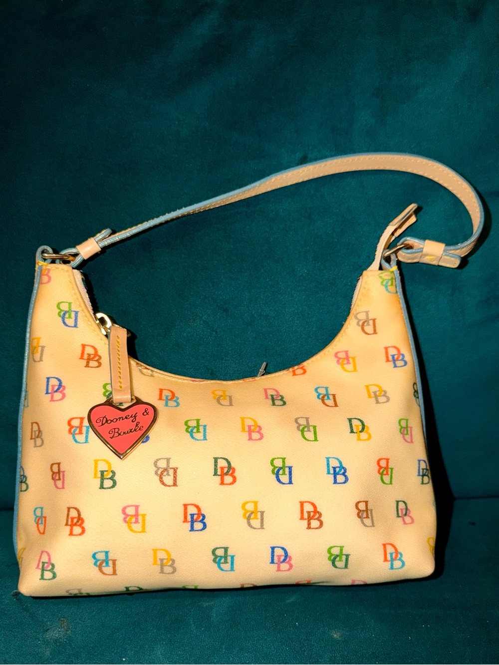 Vintage Dooney & Bourke Cream Multicolor DB Logo Hobo Bag